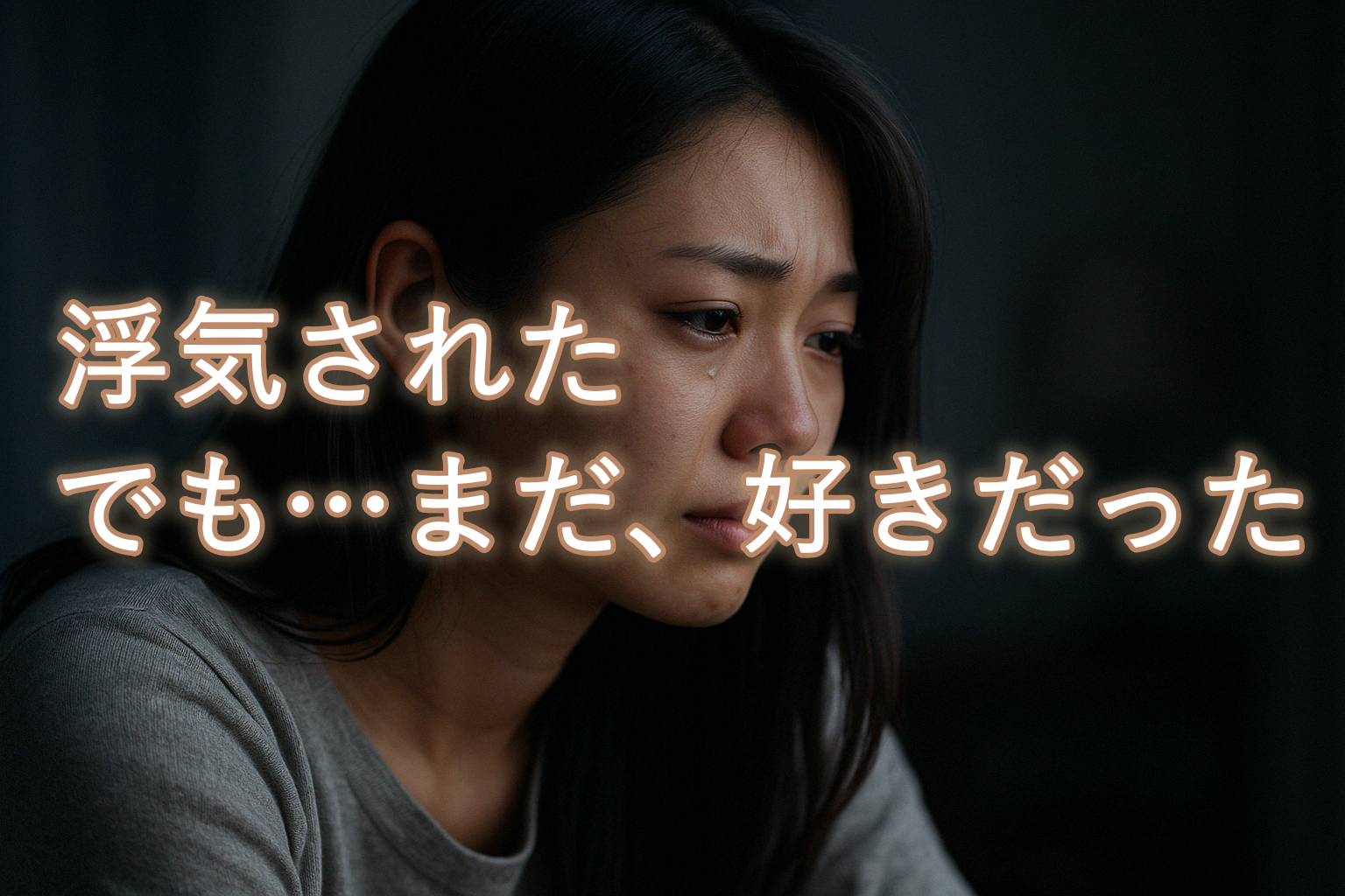 暗い場所で女性がスマホを見ながら涙を流している。誰にも見せられなかった本音があふれ、心の奥に溜め込んでいた感情がこぼれ落ちている