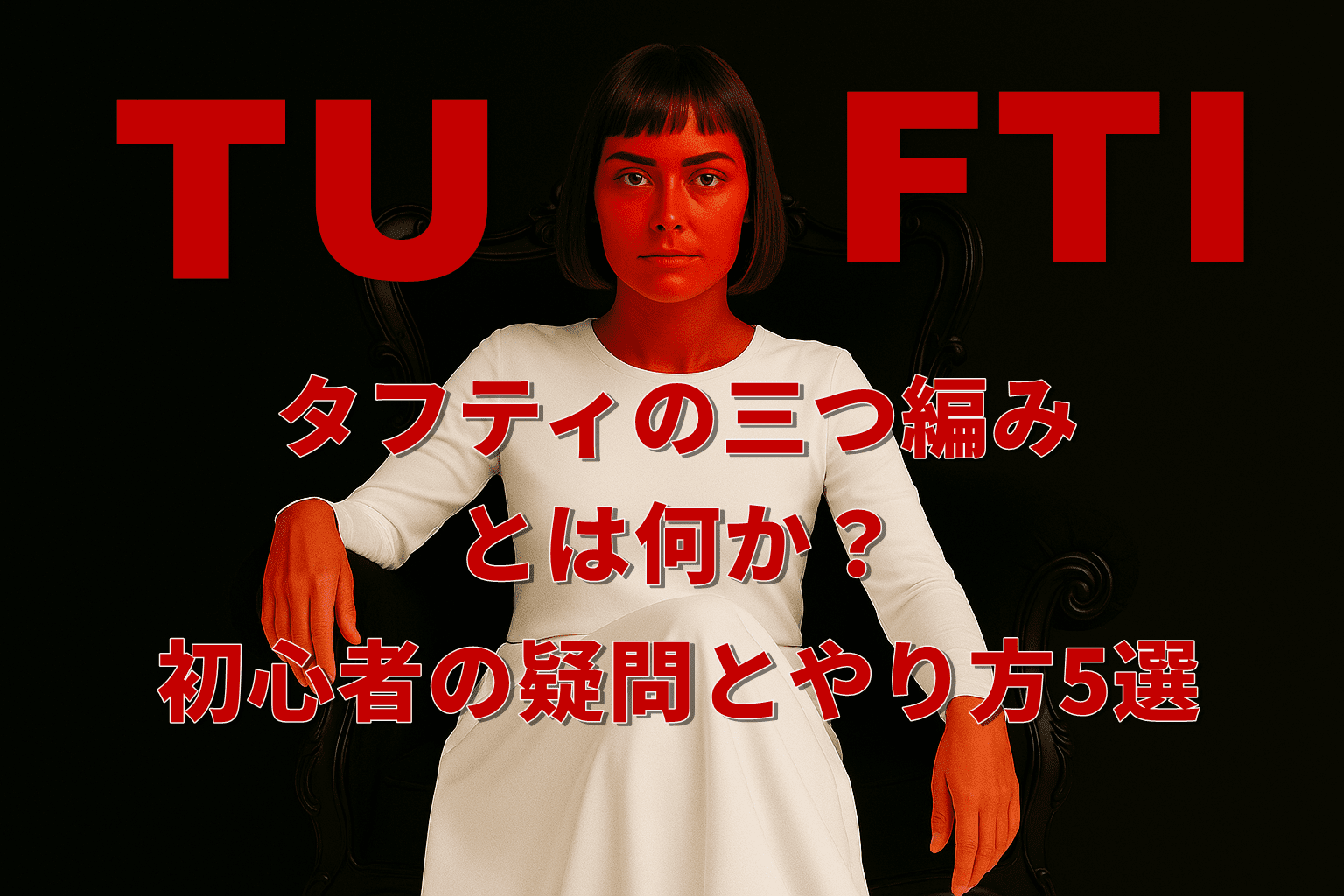 黒い椅子に静かに座る20代の日本人女性。白いドレスをまとい、無言のままこちらを見つめる姿が神秘的な印象を与える。スピリチュアルな世界観を象徴する構図。