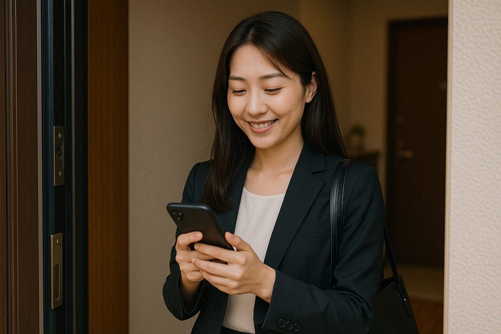 占いで元彼の気持ちを知り、安心したようにスマホを見る女性