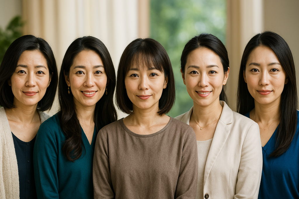 5人の女性が並んでこちらを見つめ、あたたかく微笑んでいる。恋に迷うあなたを応援する占い師たちの存在が、そっと背中を押してくれる